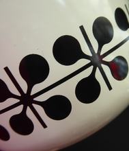 Load image into Gallery viewer, Vintage 1960s JAPANESE White Enamel Ice Bucket with Atomic Design. Original plastic drip tray and chrome tongs
