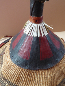 Vintage AFRICAN (Ghana) Woven Straw & Leather FULANI Hat with Straps. Nice, clean condition