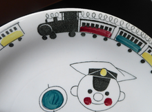 Load image into Gallery viewer, SWEDISH Plate. Rare Rorstrand TUFF TUFF Plate. Quirky Railway Imagery. Signalman and Trains Around the Rim
