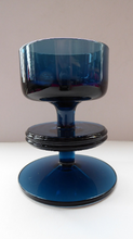 Load image into Gallery viewer, Stylish 1970s SHERINGHAM WEDGWOOD GLASS Set of Two Blue Candlesticks by Stennett-Wilson. 3 1/2 inches High
