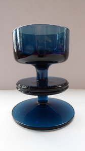 Stylish 1970s SHERINGHAM WEDGWOOD GLASS Set of Two Blue Candlesticks by Stennett-Wilson. 3 1/2 inches High