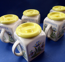 Load image into Gallery viewer, 1950s BRISTOL POTTERY Kitchen Canister or Storage Jar. Vintage Old Delft Tulip Design with Carrying Handle. SALT
