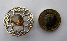 Load image into Gallery viewer, SCOTTISH SILVER Brooch. Stylish 1970s James Coull Design with Small Central Citrine. EDINBURGH Hallmark
