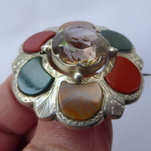 Load image into Gallery viewer, SCOTTISH SILVER: Victorian Agate &amp; Old Silver Brooch with Large Central Citrine Stone
