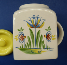 Load image into Gallery viewer, 1950s BRISTOL POTTERY Kitchen Canister or Storage Jar. Vintage Old Delft Tulip Design with Carrying Handle. CURRANTS
