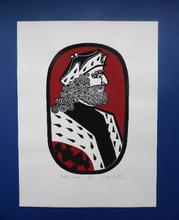 Load image into Gallery viewer, SCOTTISH ART. 1975 Original Willie Rodger Linocut on paper. Historical Figures: Malcolm Canmore. SIGNED in pencil
