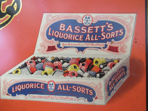 Vintage 1930s Art Deco Bassett's Liquorice All-sorts in Orange Tin