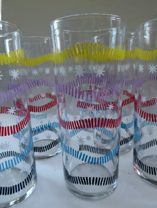 1950s SHERDLEY Six Slim Jims Drinking Glasses. Abstract Design; Probably by Alexander Hardie-Williamson