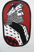 Load image into Gallery viewer, SCOTTISH ART. 1975 Original Willie Rodger Linocut on paper. Historical Figures: Malcolm Canmore. SIGNED in pencil
