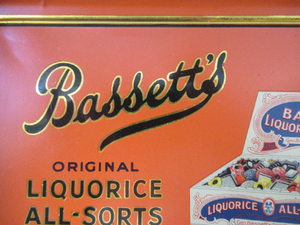 Vintage 1930s Art Deco Bassett's Liquorice All-sorts in Orange Tin