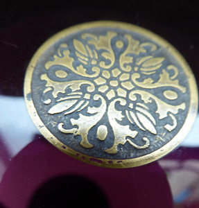 Moser Karlsbad AMETHYST GLASS Lidded Trinket Box with Four Ball Feet. Battle of the Centaurs. SIGNED