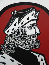 Load image into Gallery viewer, SCOTTISH ART. 1975 Original Willie Rodger Linocut on paper. Historical Figures: Malcolm Canmore. SIGNED in pencil
