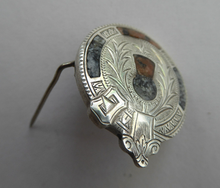 Load image into Gallery viewer, Antique SILVER BROOCH. Simple Cap Brooch Inset with Agates. Sweet Scottish Thistle Decoration
