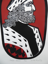 Load image into Gallery viewer, SCOTTISH ART. 1975 Original Willie Rodger Linocut on paper. Historical Figures: Malcolm Canmore. SIGNED in pencil
