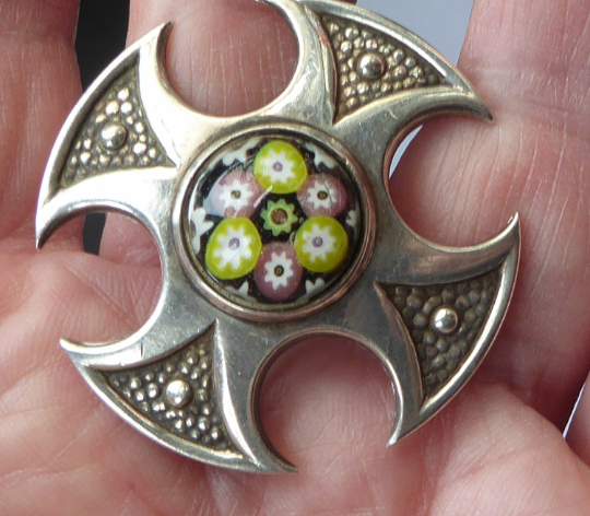 1970s Caithness Glass Pendant Miniature Millefiori Paperweight Set in Silver Luckenbooth