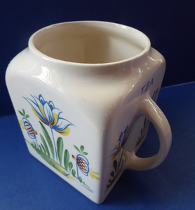 1950s BRISTOL POTTERY Kitchen Canister or Storage Jar. Vintage Old Delft Tulip Design with Carrying Handle. TEA
