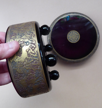 Load image into Gallery viewer, Moser Karlsbad AMETHYST GLASS Lidded Trinket Box with Four Ball Feet. Battle of the Centaurs. SIGNED

