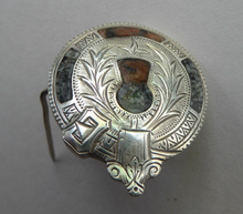 Load image into Gallery viewer, Antique SILVER BROOCH. Simple Cap Brooch Inset with Agates. Sweet Scottish Thistle Decoration
