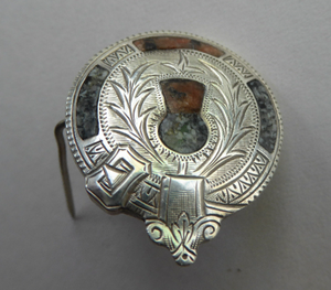 Antique SILVER BROOCH. Simple Cap Brooch Inset with Agates. Sweet Scottish Thistle Decoration