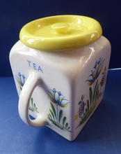 Load image into Gallery viewer, 1950s BRISTOL POTTERY Kitchen Canister or Storage Jar. Vintage Old Delft Tulip Design with Carrying Handle. TEA
