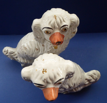 Load image into Gallery viewer, Antique Staffordshire Dogs Chimney Spaniels Yellow Painted Eyes 1880s
