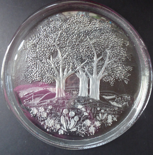 Kosta Boda Style Clear Glass Plate with Trees