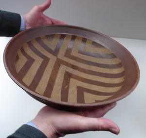 Large STUDIO POTTERY 1970s Stoneware dish with striped pattern by Jason Wason