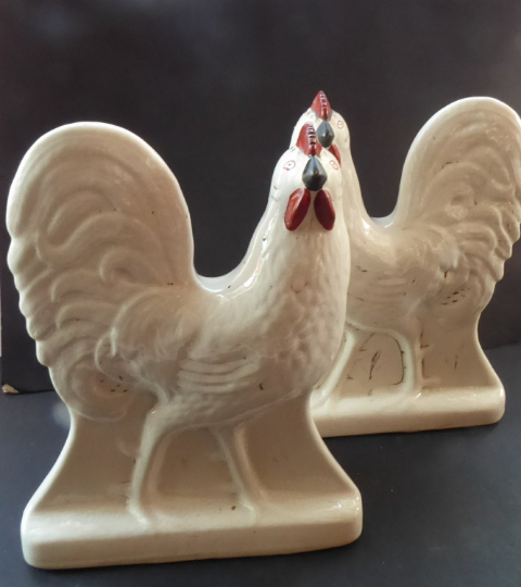 Extremely RARE Matching Pair of Antique STAFFORDSHIRE ROOSTERS. Large Size; Victorian. Late 19th Century