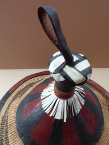 Vintage AFRICAN (Ghana) Woven Straw & Leather FULANI Hat with Straps. Nice, clean condition