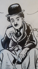 Load image into Gallery viewer, Original Pen Cartoon for Sale by Sidney Strube. Charlie Chapin as the Great Dictator
