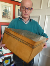 Load image into Gallery viewer, Antique 1930s Sewing Box with Original Folk Art Pen and Ink Decorations
