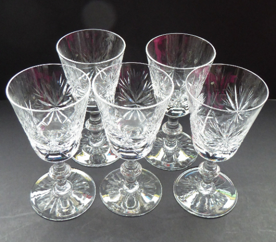 Handy Set of FIVE Vintage EDINBURGH CRYSTAL Liqueur or Sherry Glasses