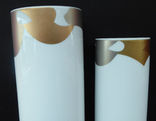 Load image into Gallery viewer, Two Vintage ROSENTHAL Studio Linie Porcelain Vases. Large and Small MATCHING PAIR with Gold and Silver Bird Abstract Design
