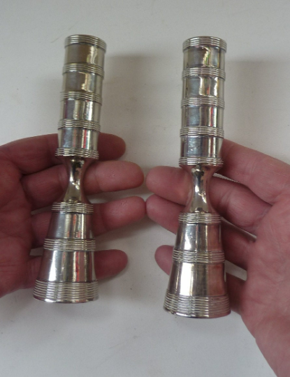 Highly Collectable 1960s Pair of Dansk Silver Plate Candlesticks:  LUNA DESIGN by Jens Quistgaard
