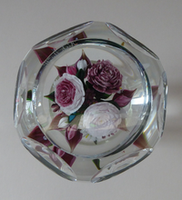 Load image into Gallery viewer, Rare RICK AYOTTE Limited Edition 1995 Cushion Cut Paperweight: Floral / Roses. LARGE SIZE 
