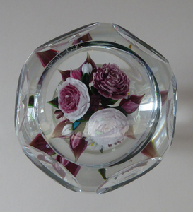 Rare RICK AYOTTE Limited Edition 1995 Cushion Cut Paperweight: Floral / Roses. LARGE SIZE 