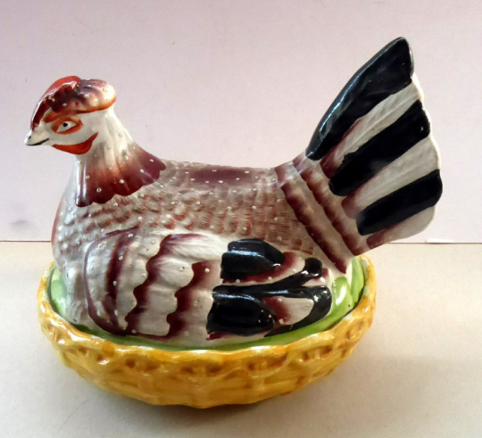 Antique Staffordshire Hen on Nest / Hen on Basket Lidded Dish