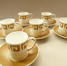 Load image into Gallery viewer, Six 1970s Susie Cooper (Wedgwood) OLD GOLD KEYSTONE bone china cups &amp; saucers
