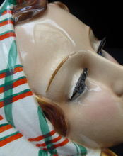 Load image into Gallery viewer, ART DECO Goebel Wall Mask. 1930s Lady with Checked Headscarf and Modelled Long Eyelashes 
