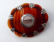 Load image into Gallery viewer, SCOTTISH SILVER. Victorian Striped SLAB Agate Brooch with Silver Settings
