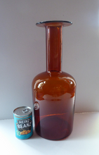 Load image into Gallery viewer, EXTRA LARGE Scandinavian GUL Vase or Bottle Vase. Designed 1962 by Otto Brauer for Holmegaard Glass, Denmark. Rich Brown / Dark Amber Colour
