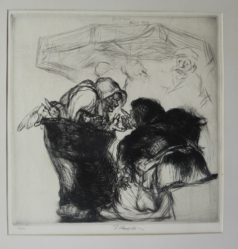 1920s Etching by Edmund Blampied The Market Argument