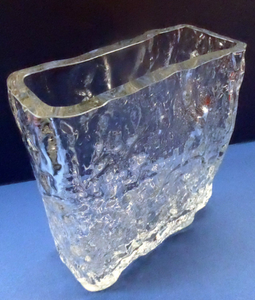 Iittala Pinus Style Vase. 1970s Vintage Tall Oblong Clear Glass Bark Vase