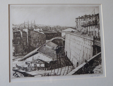 Load image into Gallery viewer, SCOTTISH Art. Original Etching / Drypoint by MUIRHEAD BONE (1876-1953). Railway Sheds, Marseilles; 1937. Pencil Signed
