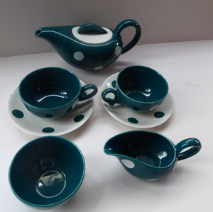 Rare 1950 J&G MEAKIN STUDIO WARE Tea for Two Set with Polka Dots. Designed by Frank Trigger