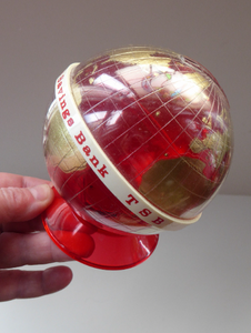 Original 1960s Issue Money Bank in the Form of a World Globe. Made in Finland for Edinburgh Savings Bank