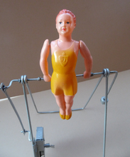 Load image into Gallery viewer, 1950s Vintage USSR / Russian Child&#39;s Mechanical Toy. A Celluloid Gymnast. WORKING; and with Original Box
