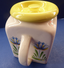 Load image into Gallery viewer, 1950s BRISTOL POTTERY Kitchen Canister or Storage Jar. Vintage Old Delft Tulip Design with Carrying Handle. No Lettering
