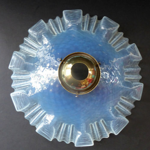 FRENCH Art Nouveau Genuine Period Flat Pendant Lamp Shade. Vaseline Glass