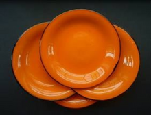 Load image into Gallery viewer, POWOLNY. Four LOETZ TANGO Glass Art Deco Fruit Plates: with Black Trailed Glass Rim c 1920s
